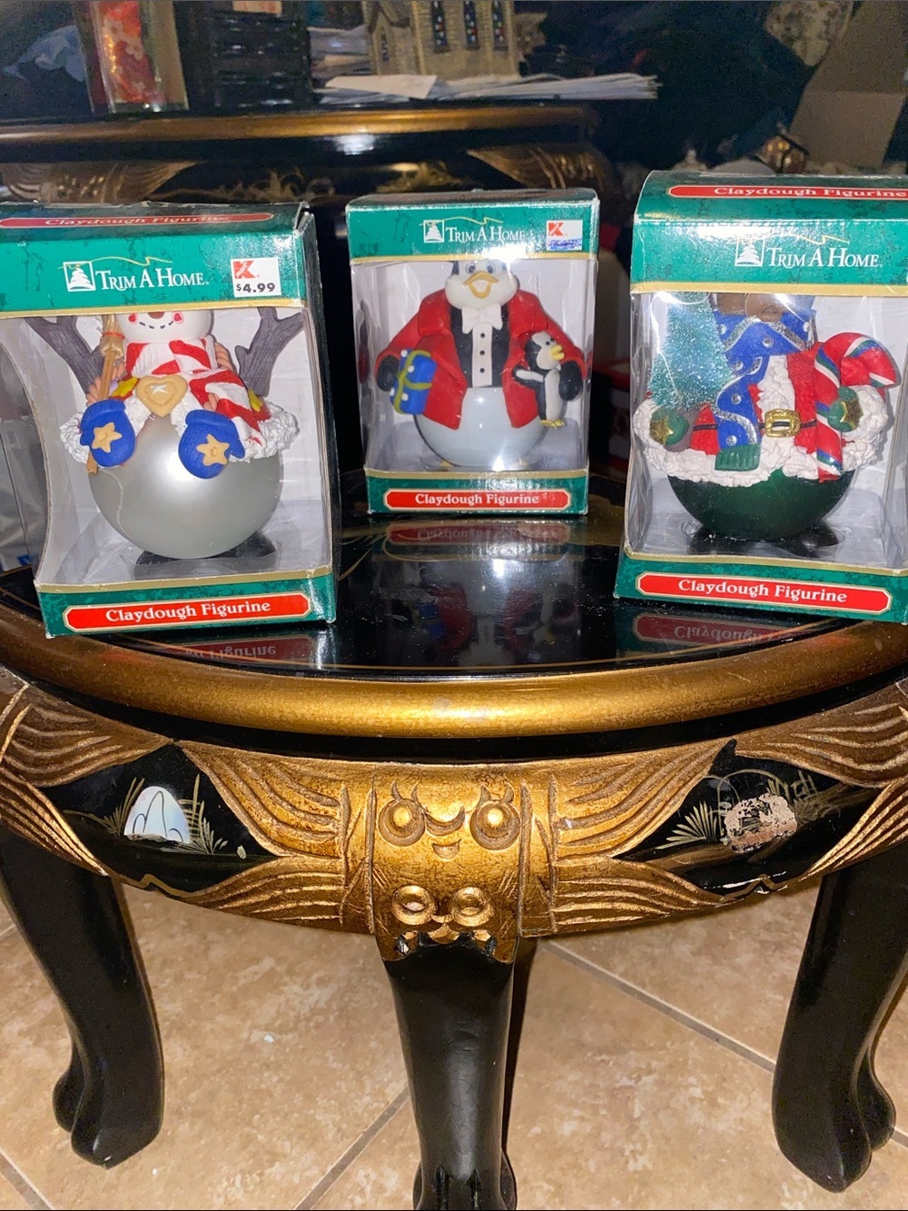 Vintage Trim À Home Ornaments Red and Green Claydough Holiday Set Of 3